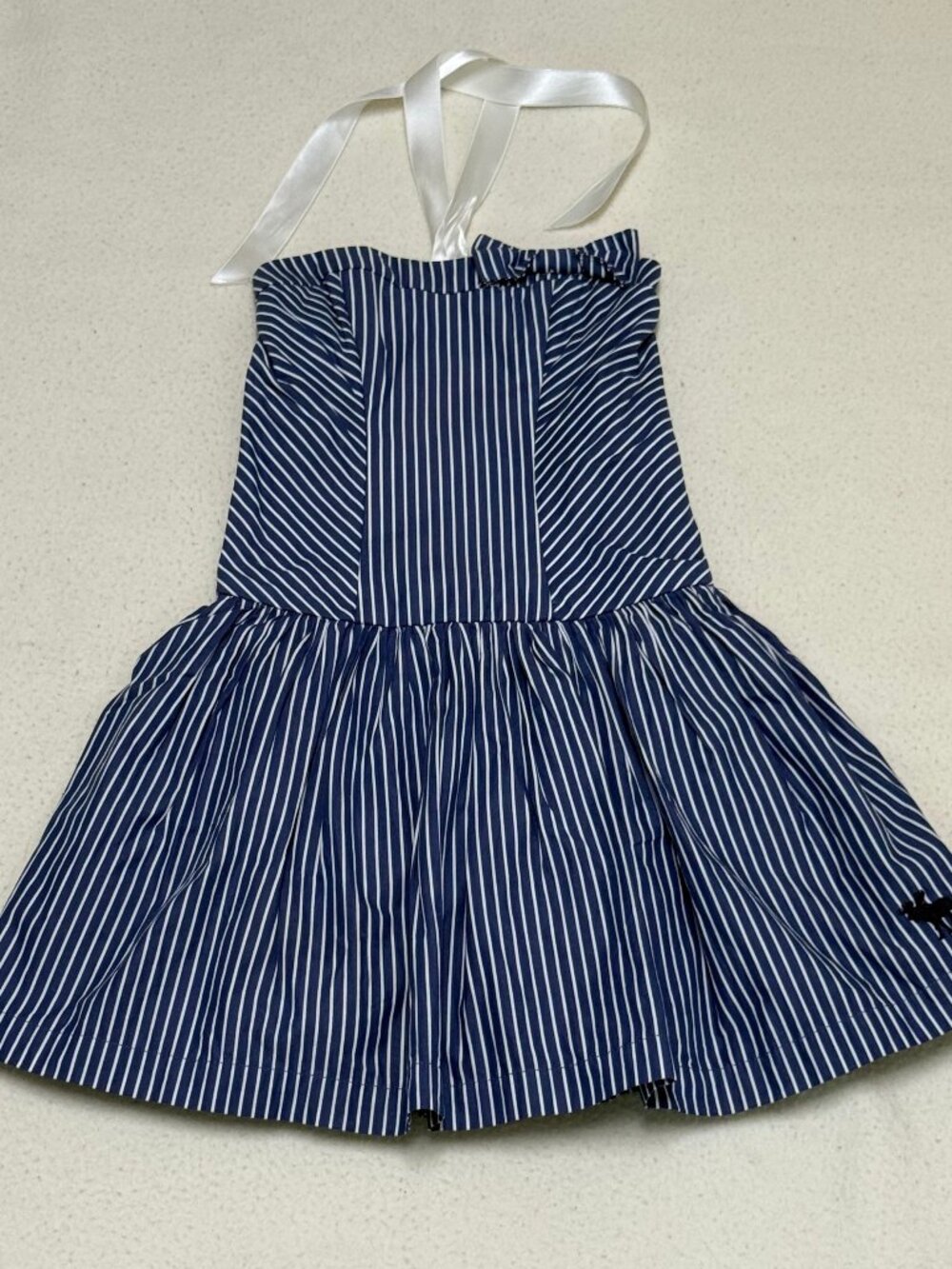 Abercrombie Girl's Smocked Back Halter Neck Drop Waist Dress - Blue/White-Size S